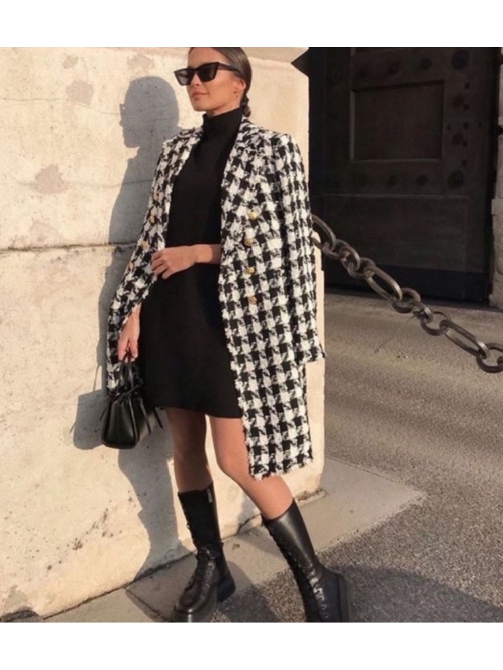 Zara Tweed Houndstooth Coat. Double breasted Blazer. Medium